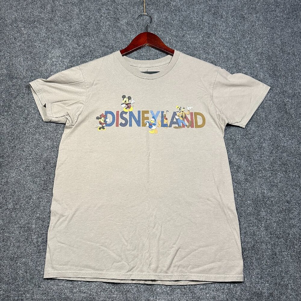 Disneyland Tee Shirt Mens Medium Short Sleeve Crew Neck Tan Cotton Logo